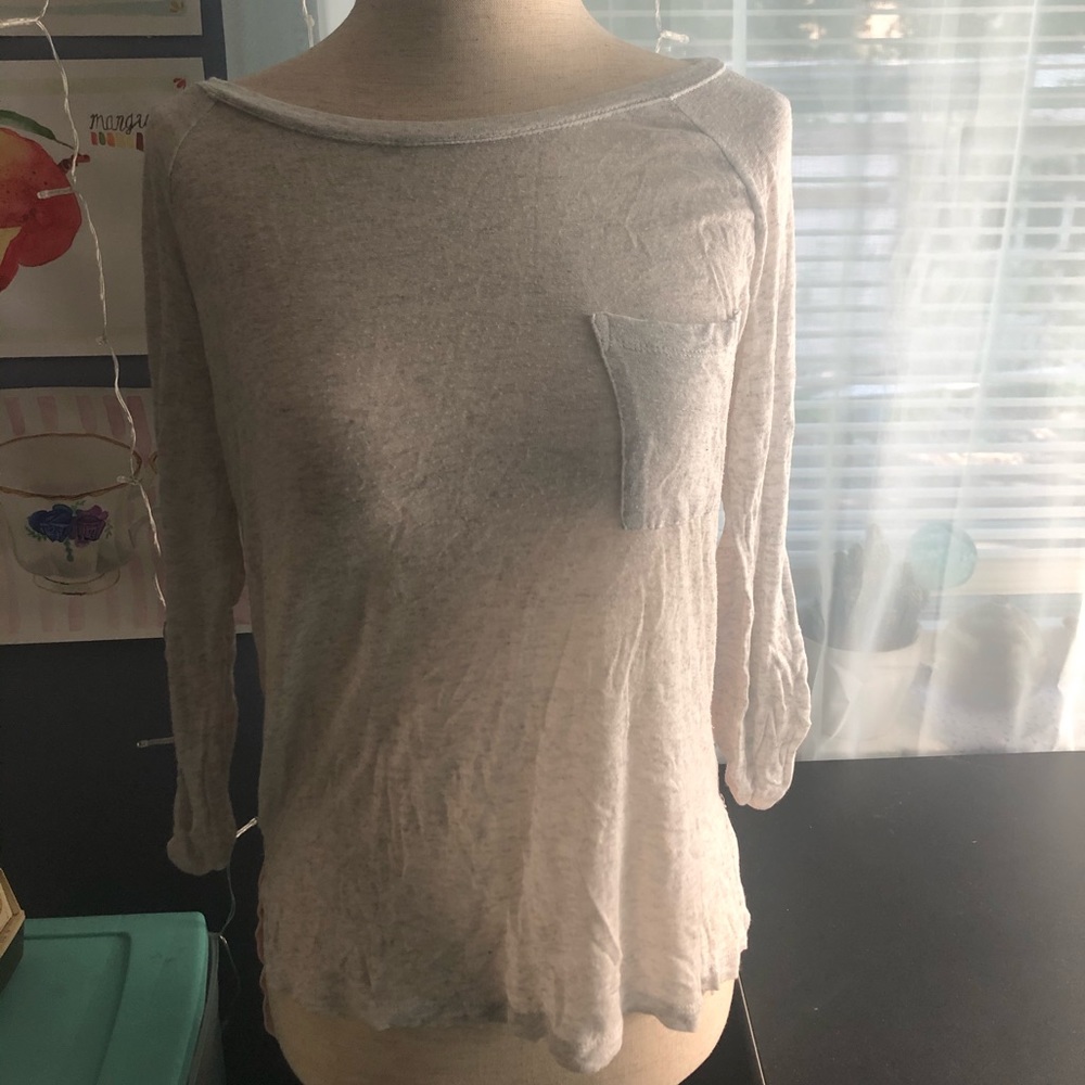 Pink and white sheer long sleeve tee size M